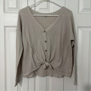American Eagle Outfitters Cream Waffle Knit Top